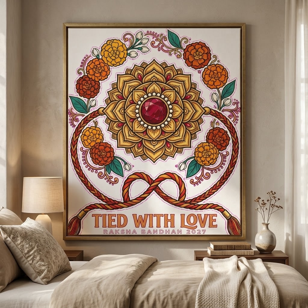 Tied With Love — Romantic Raksha Bandhan 2027 Rakhi & Marigold Stretched Canvas