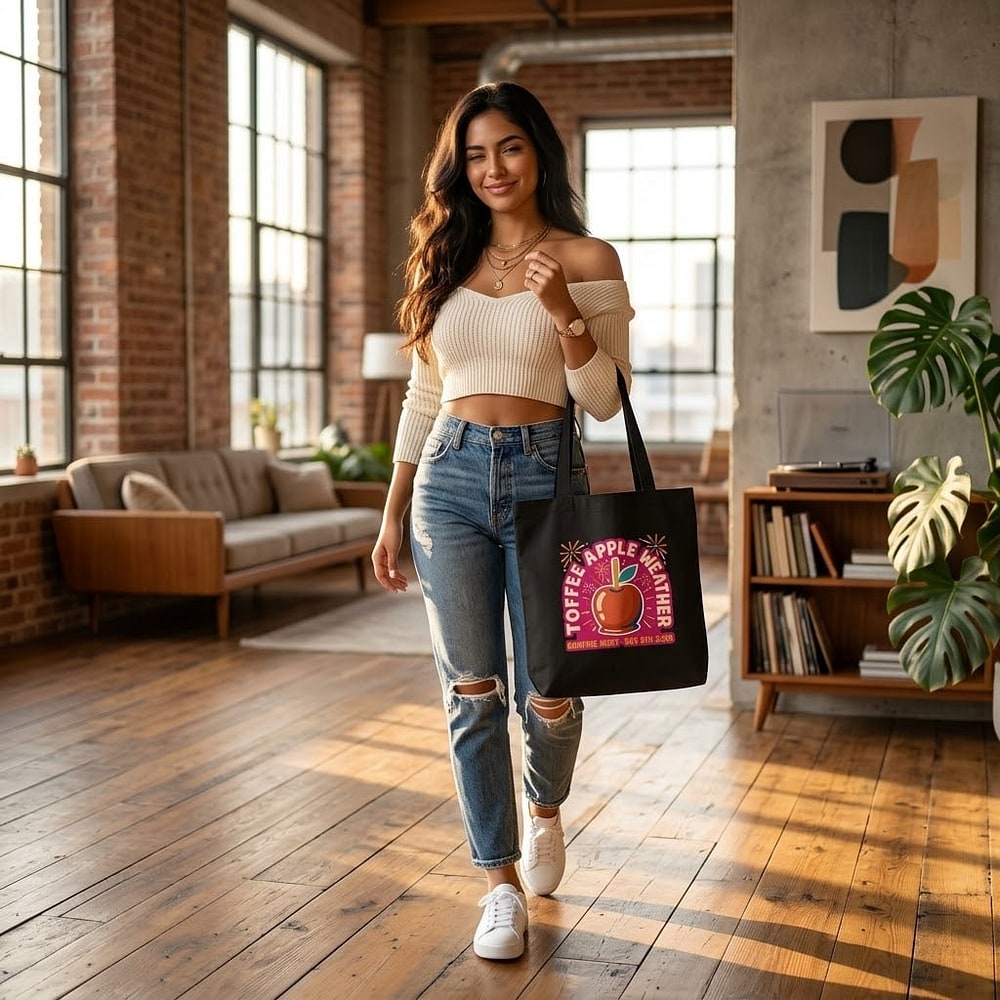Toffee Apple Weather — Playful Retro Cut-Paper Bonfire Night 2026 Canvas Tote