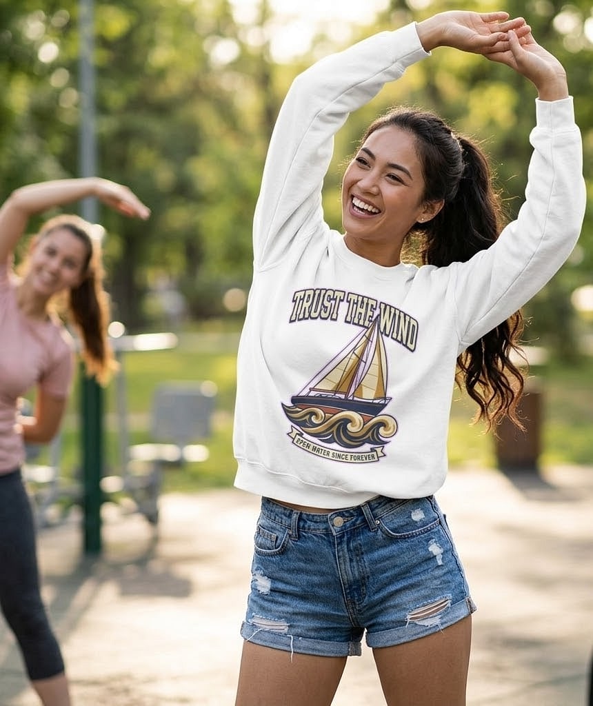 Trust the Wind — Bold Vintage Regatta Sloop Crewneck Sweatshirt