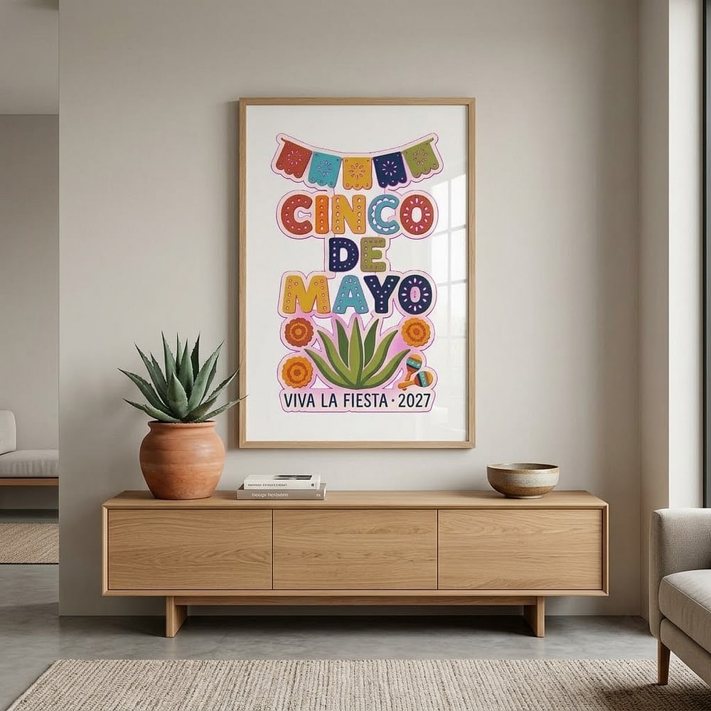 Viva La Fiesta — Retro Cut-Paper Papel Picado & Agave Cinco de Mayo 2027 Matte Poster