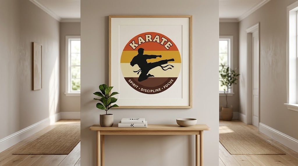 Wax On, Kick On — Retro Sunset Karate High Kick Stretched Canvas