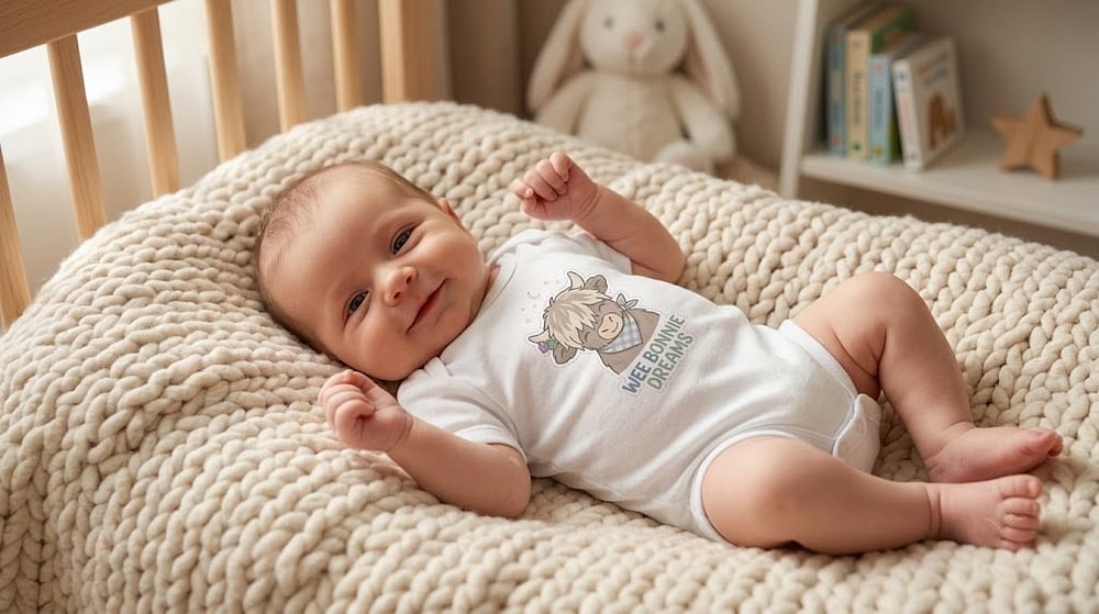 Wee Bonnie Dreams — Dreamy Burns Night Highland Calf Baby Bodysuit