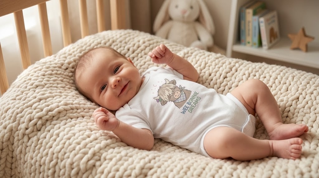 Wee Bonnie Dreams — Dreamy Burns Night Highland Calf Baby Bodysuit