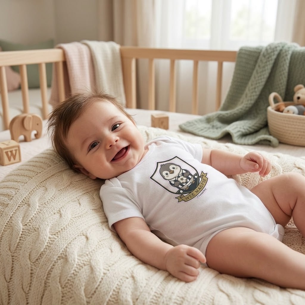 Wee Magpie — Elegant Black & White Stripe Bird Baby Bodysuit