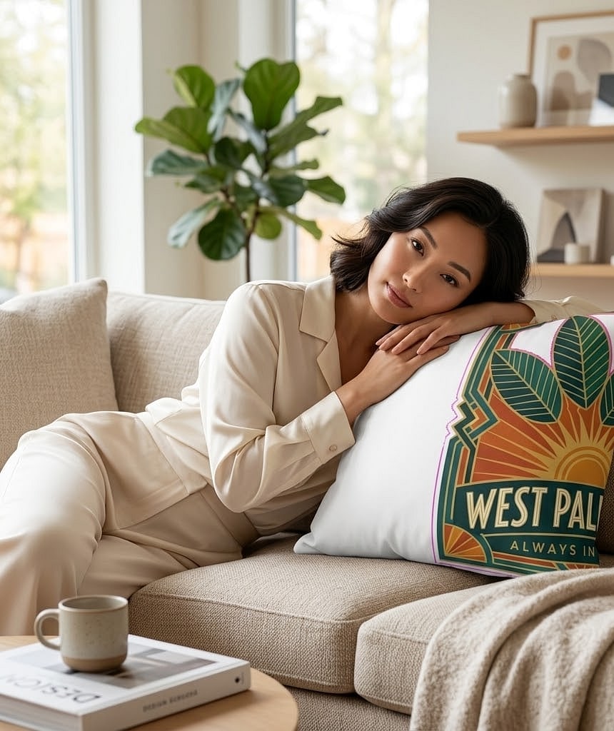 West Palm Beach — Always in Season Art Deco Palm Medallion Throw Pillow