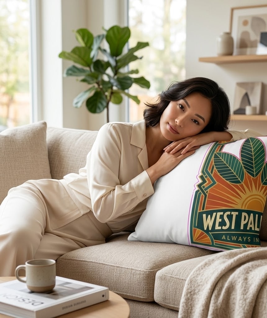 West Palm Beach — Always in Season Art Deco Palm Medallion Throw Pillow
