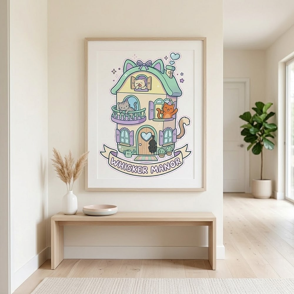 Whisker Manor — Cute Pastel Kitty Dollhouse Stretched Canvas