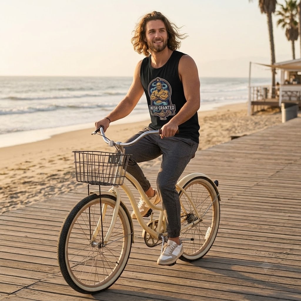 Wish Granted — Bold Genie & Brass Lamp Emblem Men's Muscle Tank