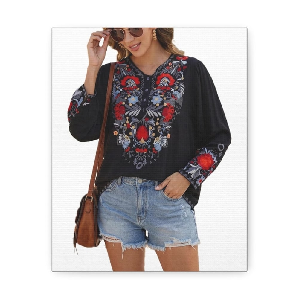 Womens Embroidered Tops Fall Shirts Long Sleeve Casual Mexican Blouses Loose Peasant Tunic Trendy Clothes