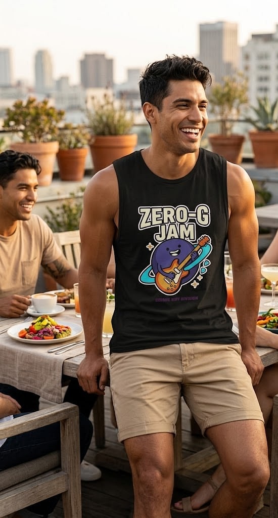 Zero-G Jam — Kawaii Ringed-Planet Shredder Men's Muscle Tank